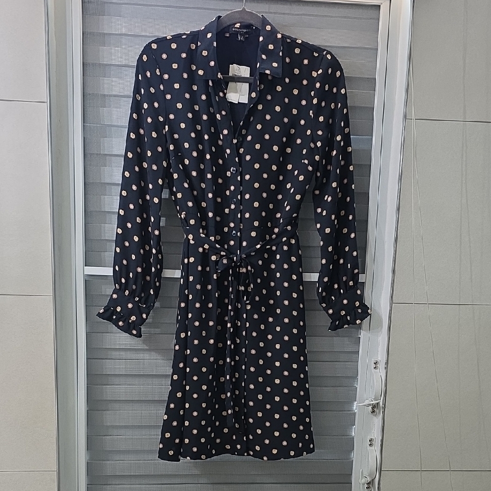 NWT, Navy Polka Dot Long Sleeve Shirt Dress
